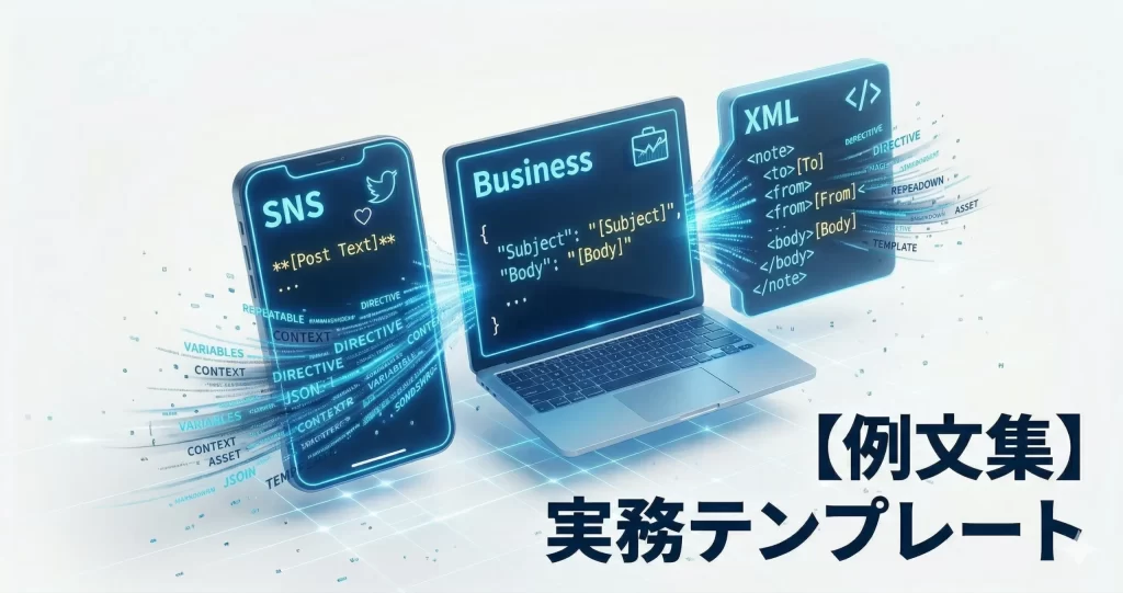 【チーム運用】複数のメンバーが光の回線を通じてプロンプトライブラリやXMLデータを共有・改善する組織運用の様子です。