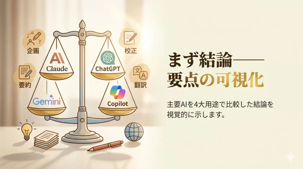 文章生成AI比較をを表している天秤のH2見出し画像