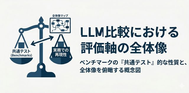 LLM比較における評価軸の全体像を表現した画像です