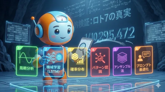 生成AIロボットが6枚の手法カード(周期分析等)をデッキのように並べる3個目の見出し画像