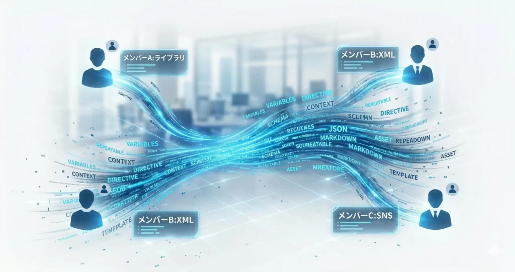 【例文集】SNS投稿、ビジネス文書、XMLタグ構造など、実務で即戦力となるプロンプトテンプレートのデバイス別イメージです。